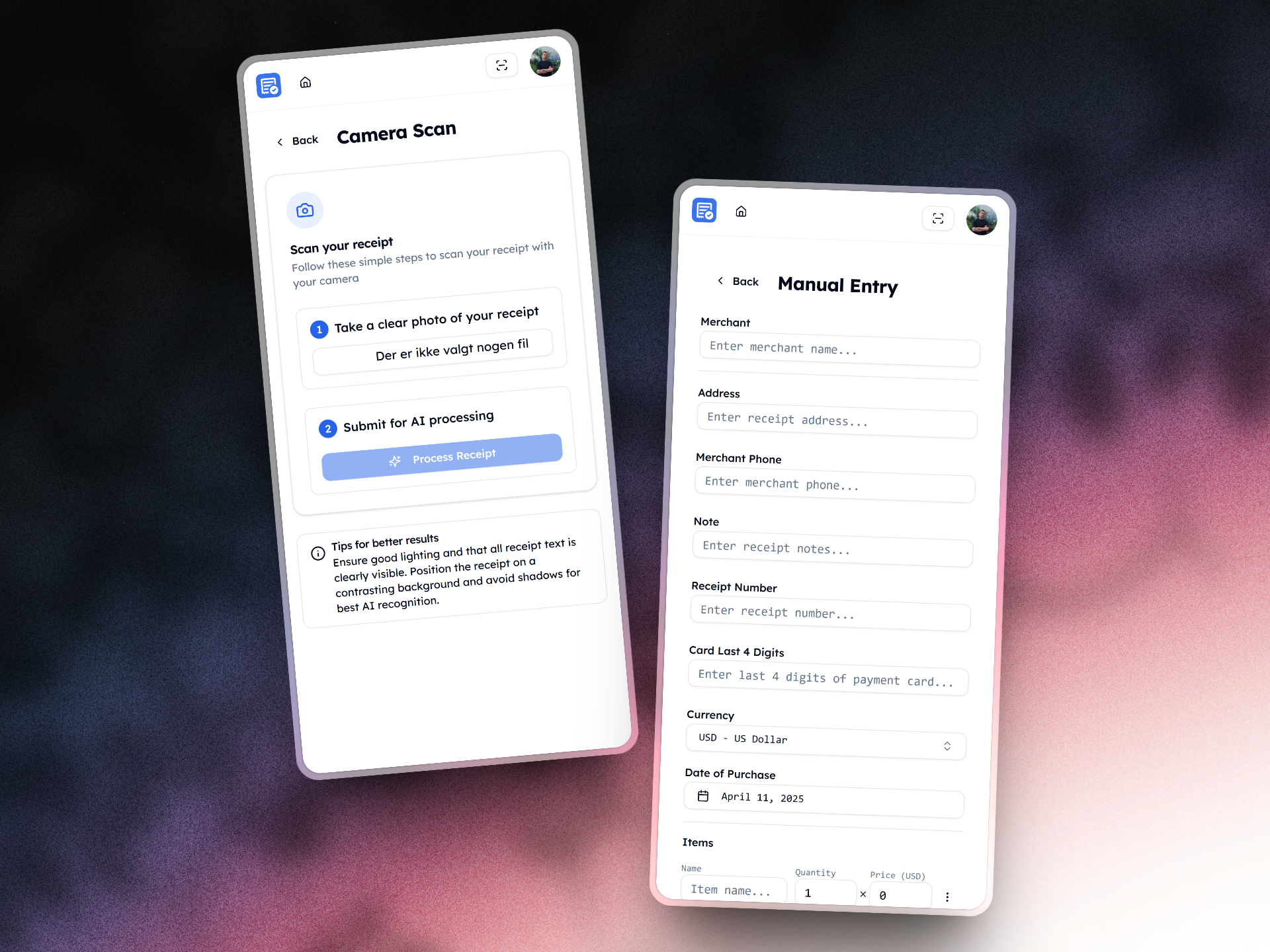 AI receipt scanning demo